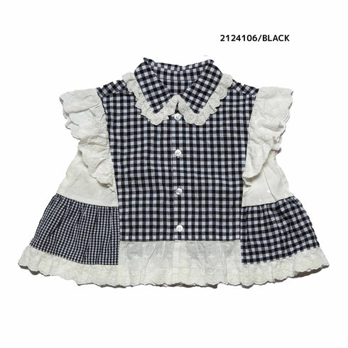 【130~150】 ギンガムローンガーリーブラウス ★2124106j★キッズサイズ 子供服